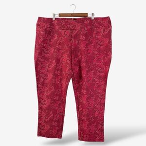 Soft Surroundings Ponte Knit Pants Size 3X Red Metallic Gold Marble Skinny Leg